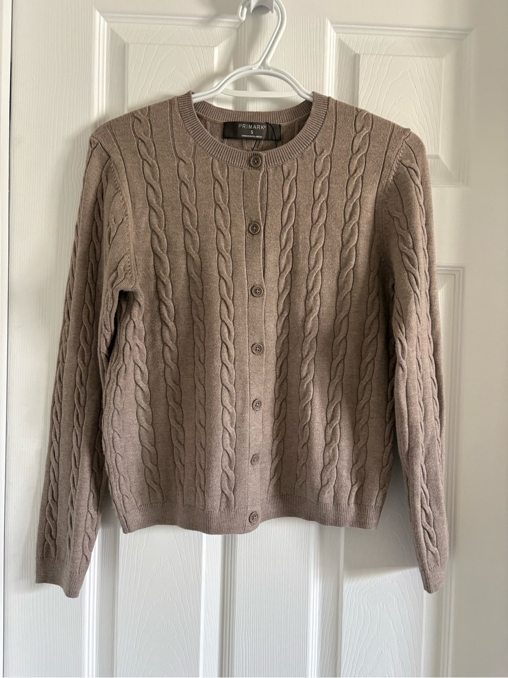 Primark Women's Taupe Cable-Knit Button Cardigan